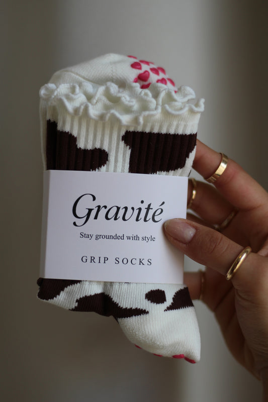 Non-Slip Cow Print Ruffle Socks