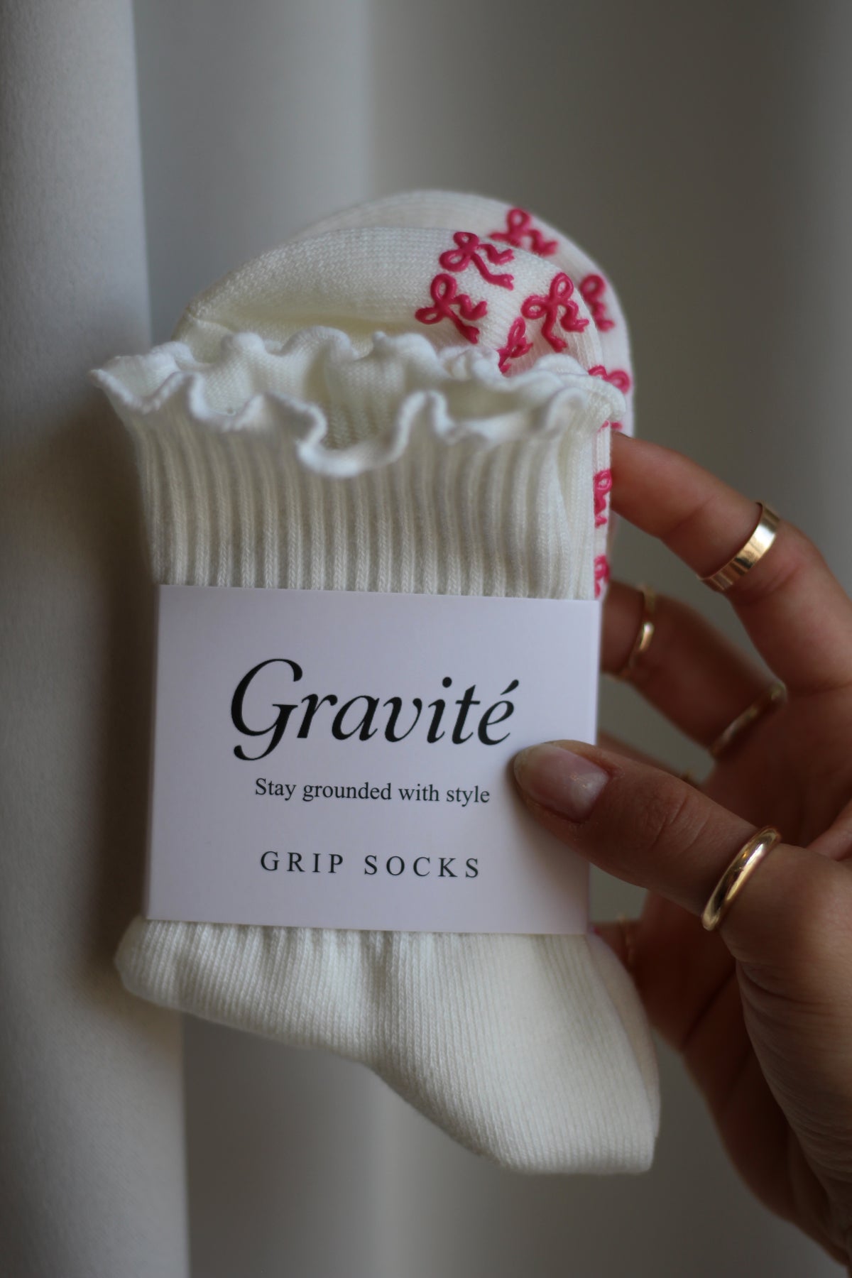 Non-Slip White Ruffle Grip Socks