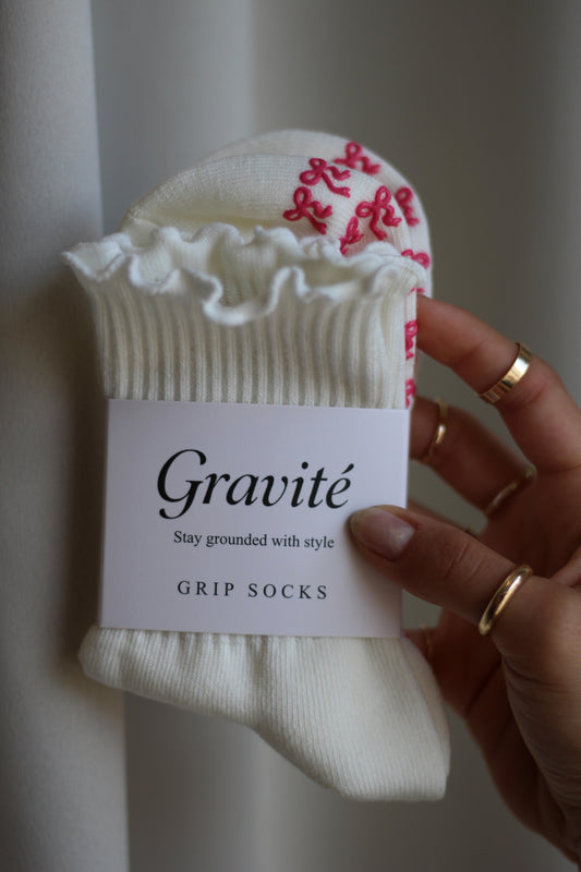 Non-Slip White Ruffle Grip Socks